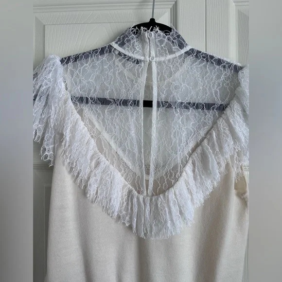 Alice + Olivia Beth Lace Ruffle High Neck top - Picture 3 of 8